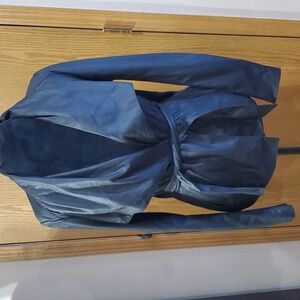 Vince paper leather wool inset tie front waterfall drape jacket black